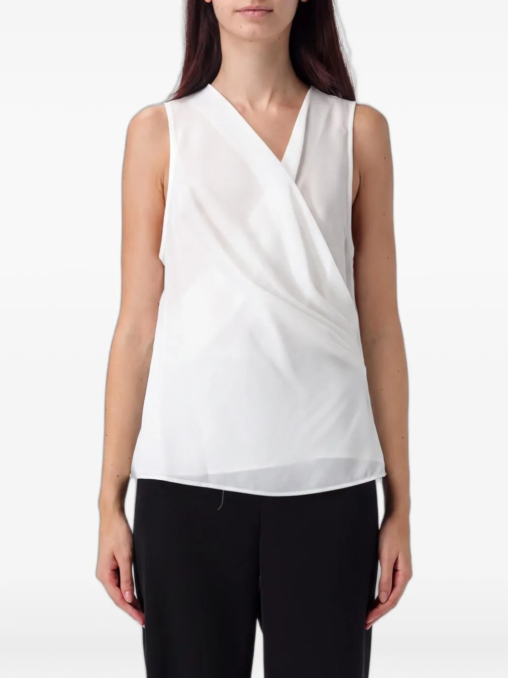 Crossover-Neck Sleeveless Blouse