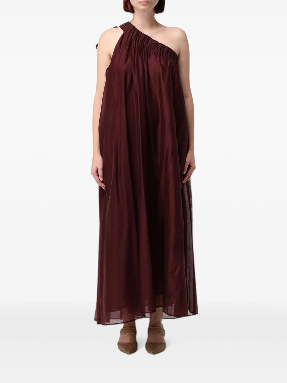 One-Shoulder Pleated Maxi Dress