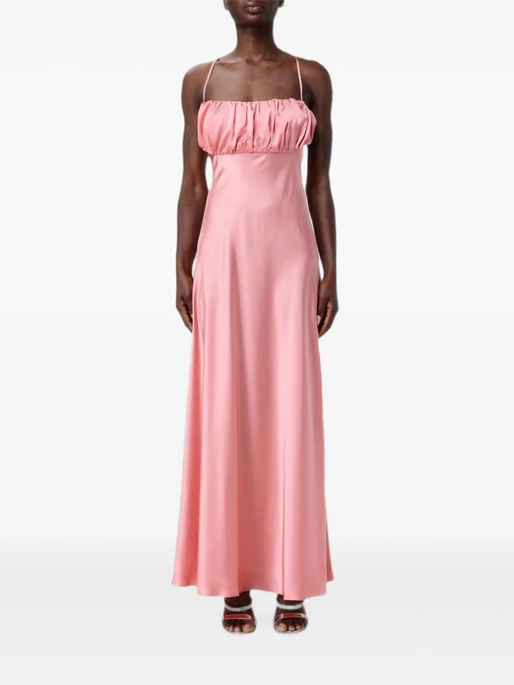 Ruched-Bodice Satin Maxi Dress