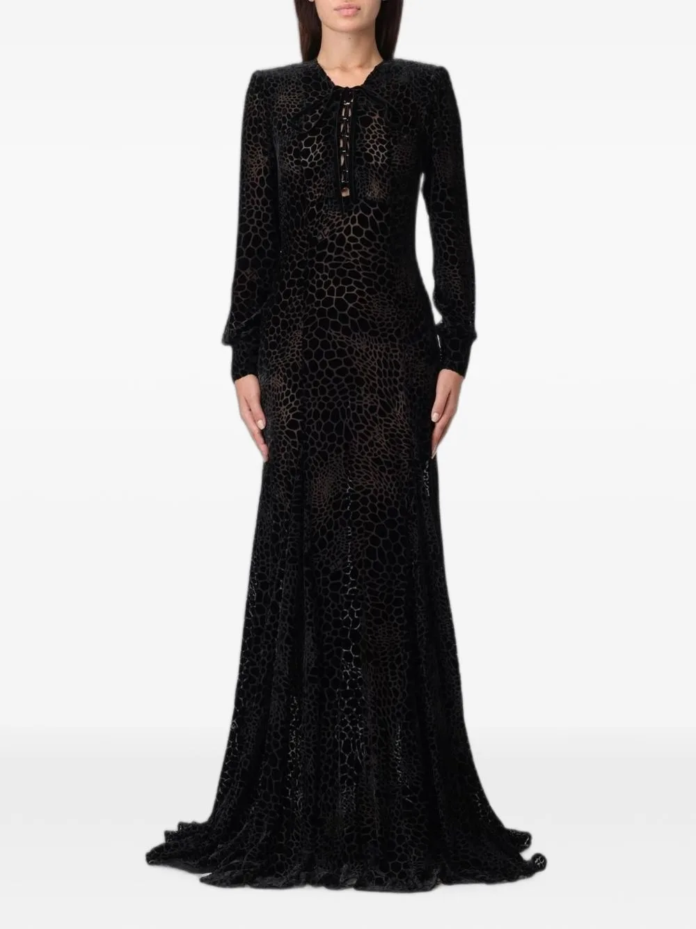 Leopard-Pattern Lace-Up Maxi Dress