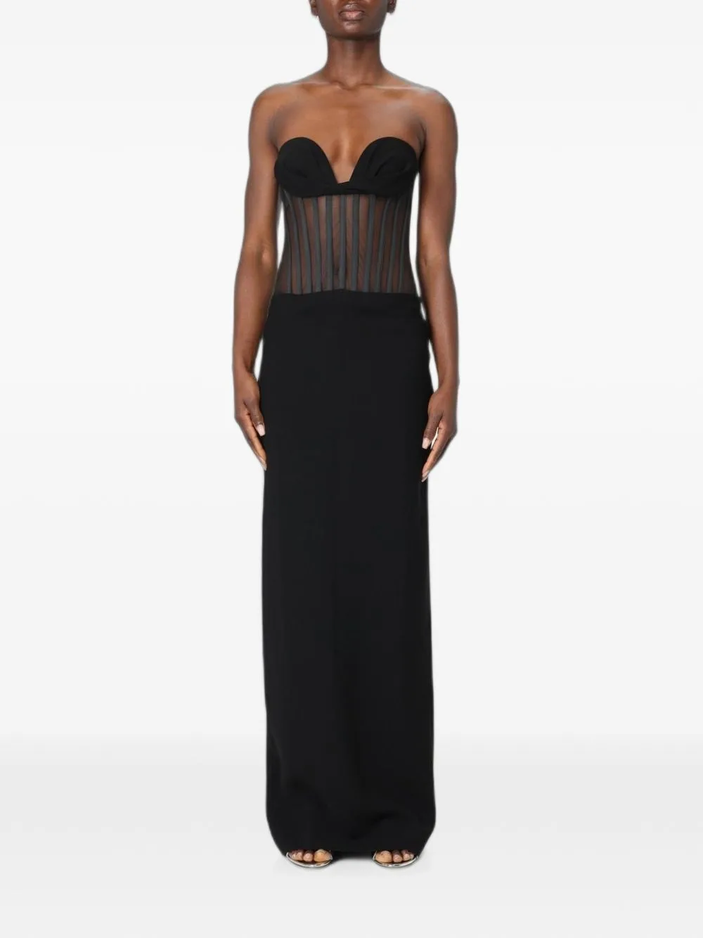 Mesh-Panelled Strapless Maxi Dress