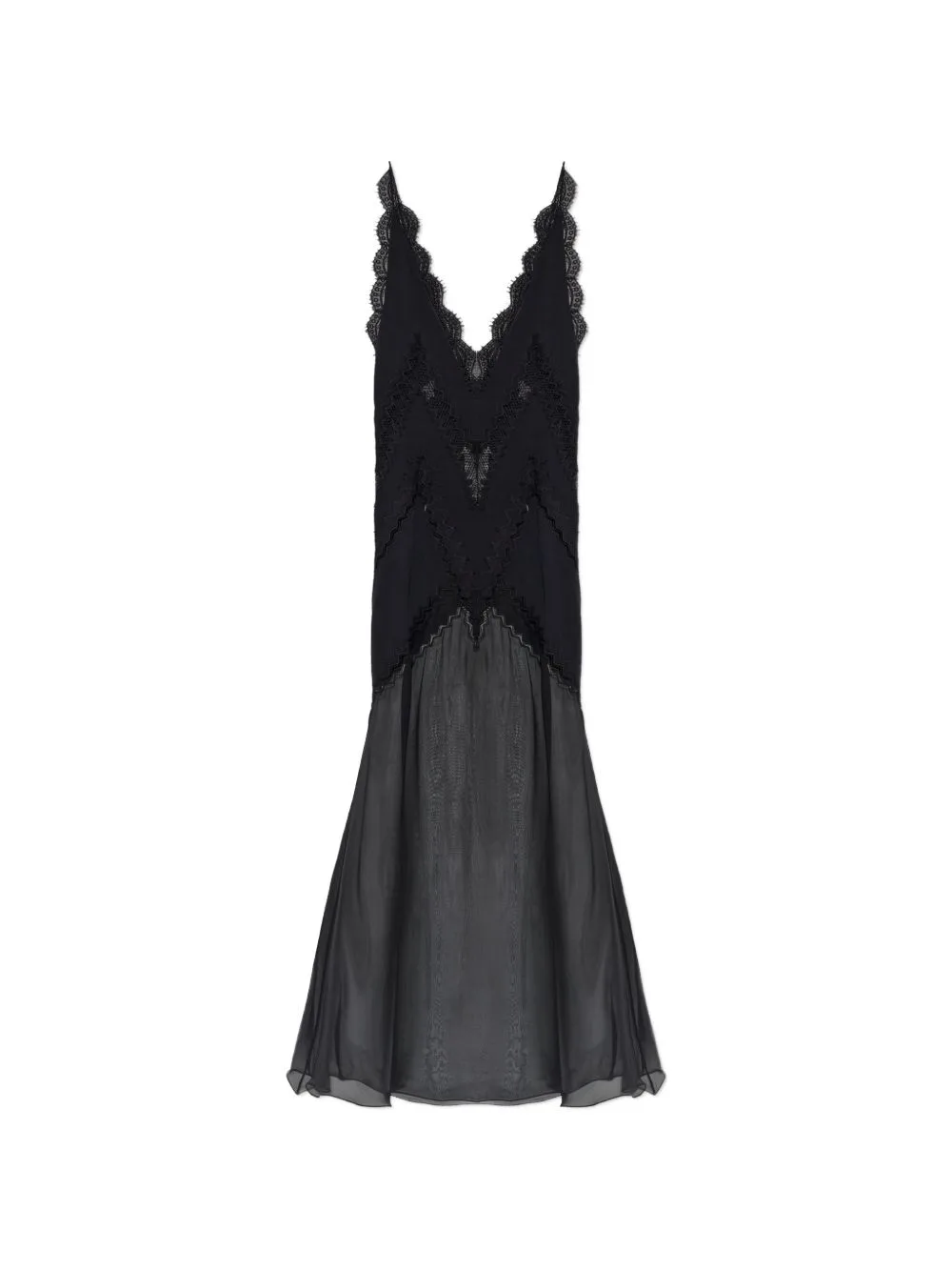 Lace-Trimmed Sheer-Panel Dress