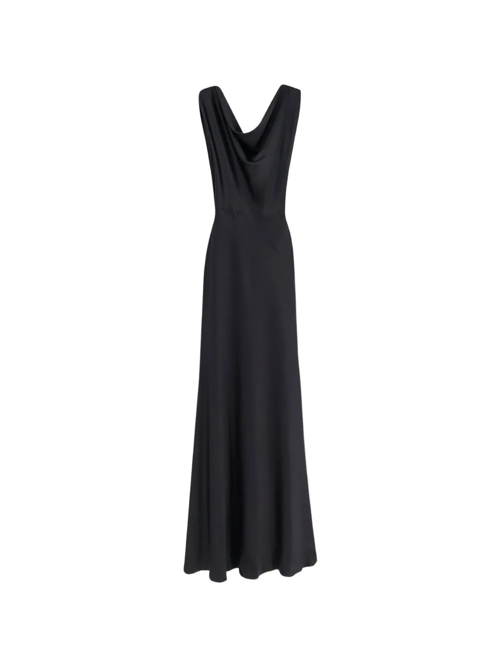 Satin-Finish Back-Plunging Maxi Dress