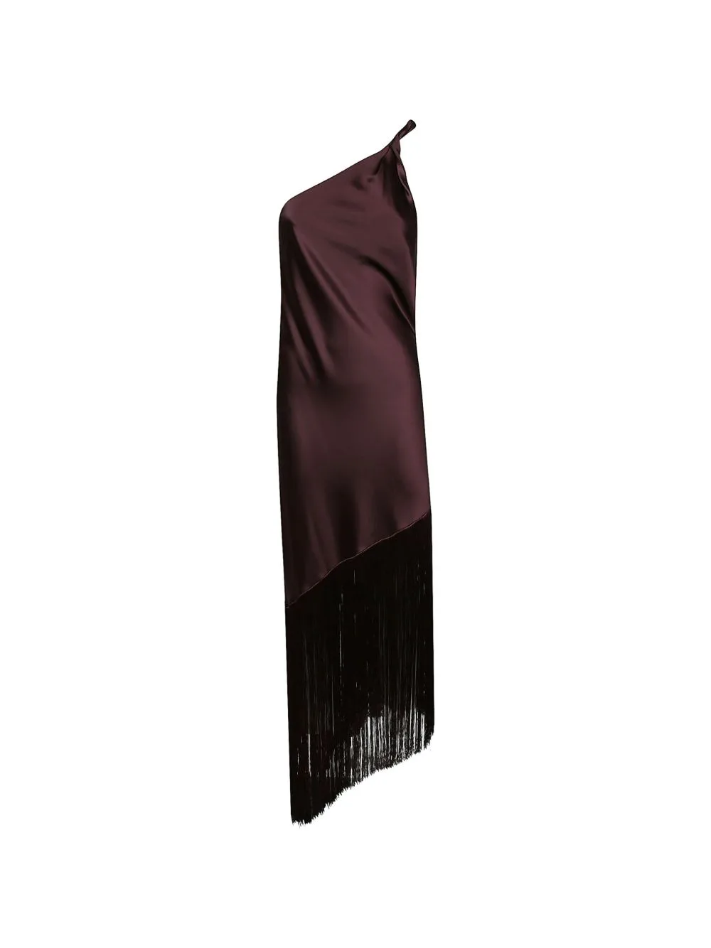 Fringe-Trim One-Shoulder Midi Dress