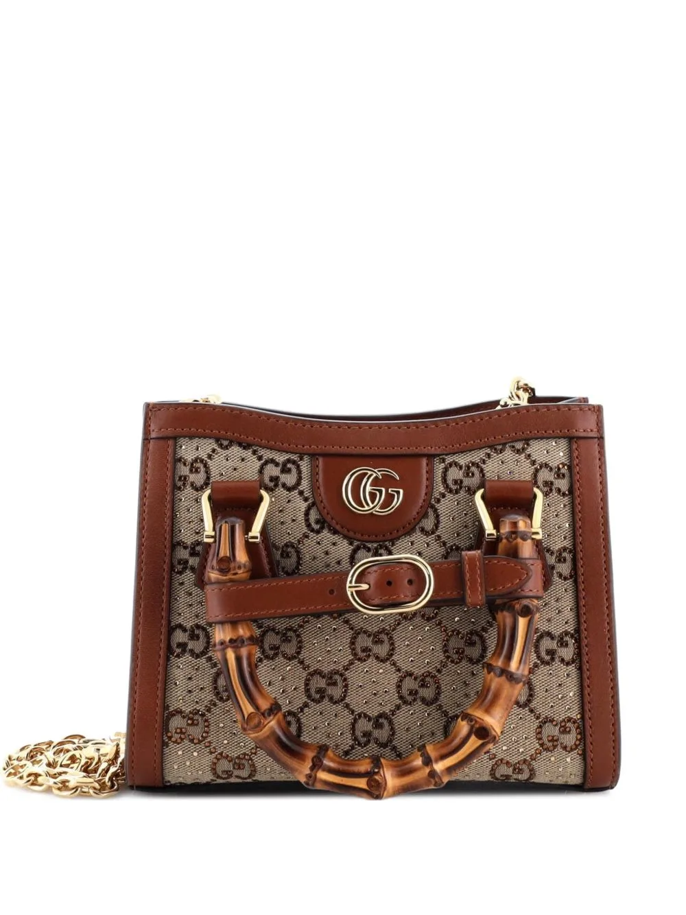 Diana NM Bamboo Handle Crystal Embellished GG Canvas Mini Tote Bag