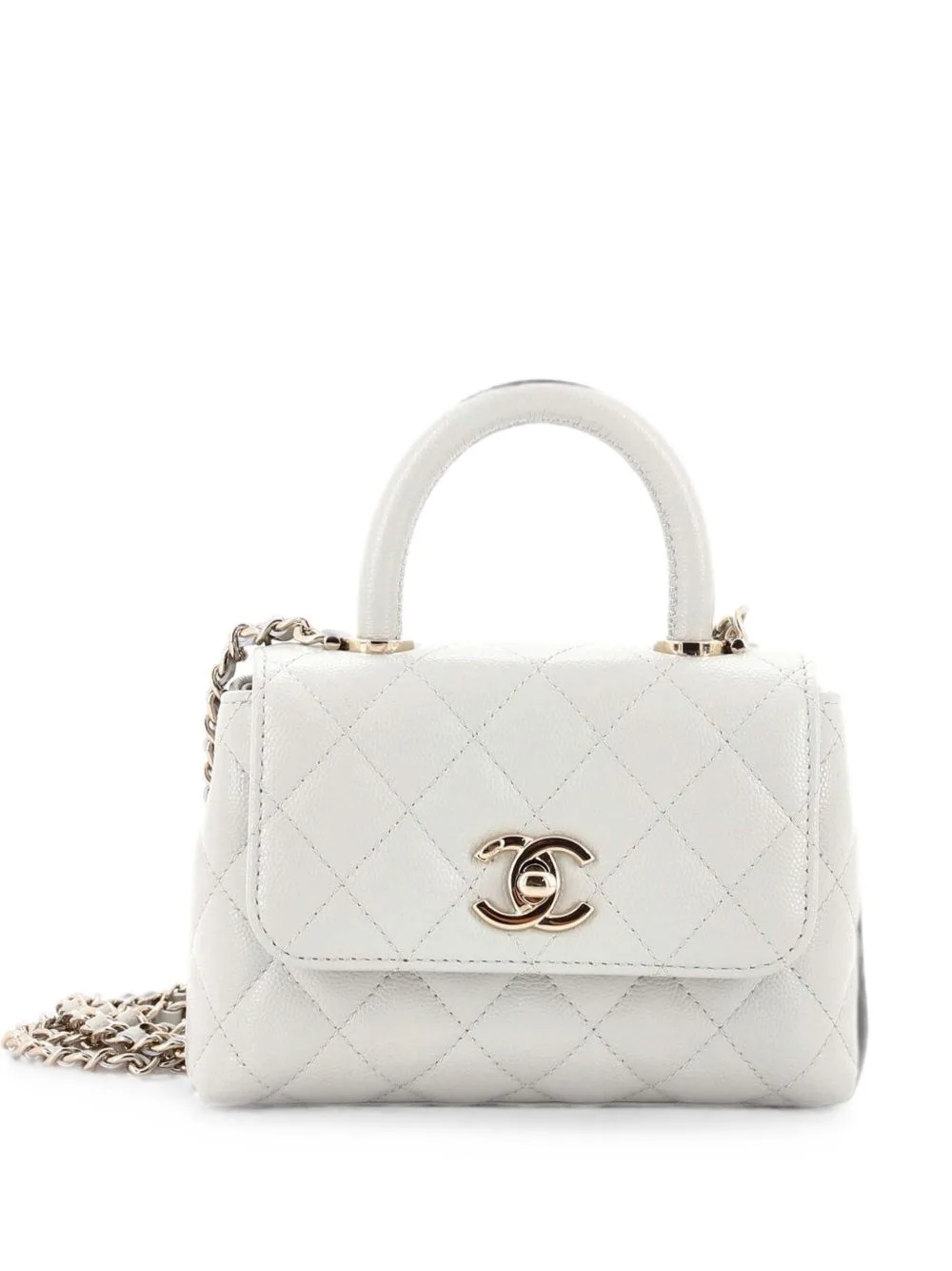 Coco Top Handle Clutch with Chain Quilted Caviar Mini Satchel