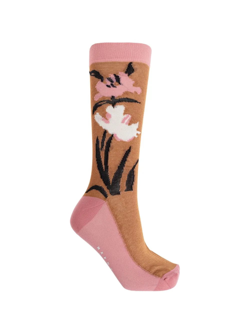 Cotton-Nylon Socks with Flower Intarsia