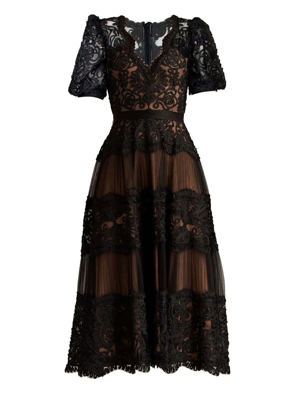 Belline Puff-Sleeve Embroidered Dress