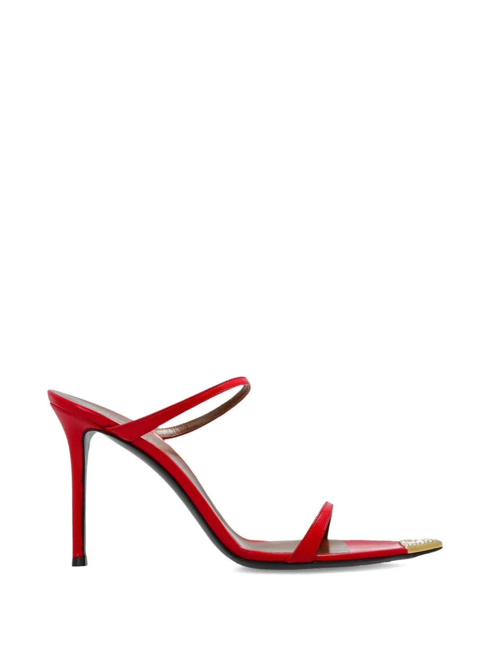 Metallic-Detail Strap Leather Sandals