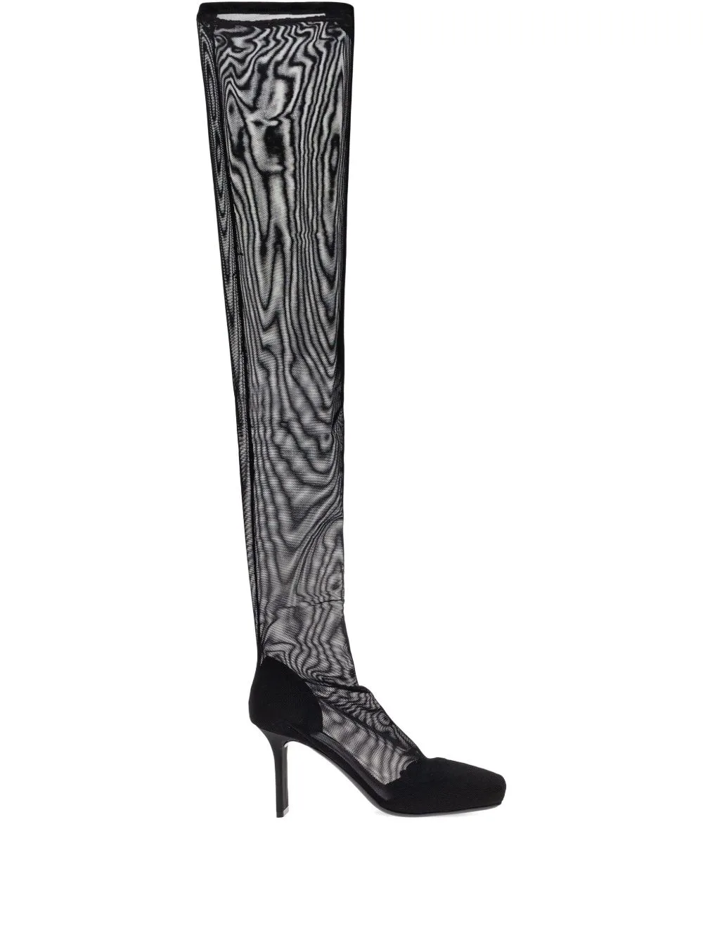 Square-Toe Mesh Thigh Boots