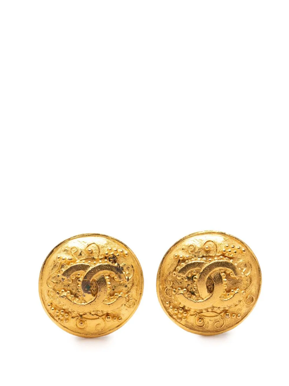 1996 CC Gold Plated Grapevine Round Clip on Earrings Costume Earrings
