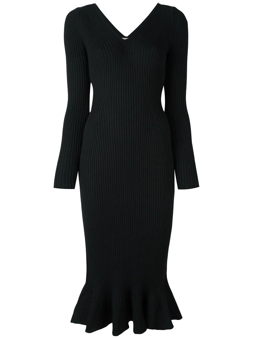 Ribbed Knit Frill Dress