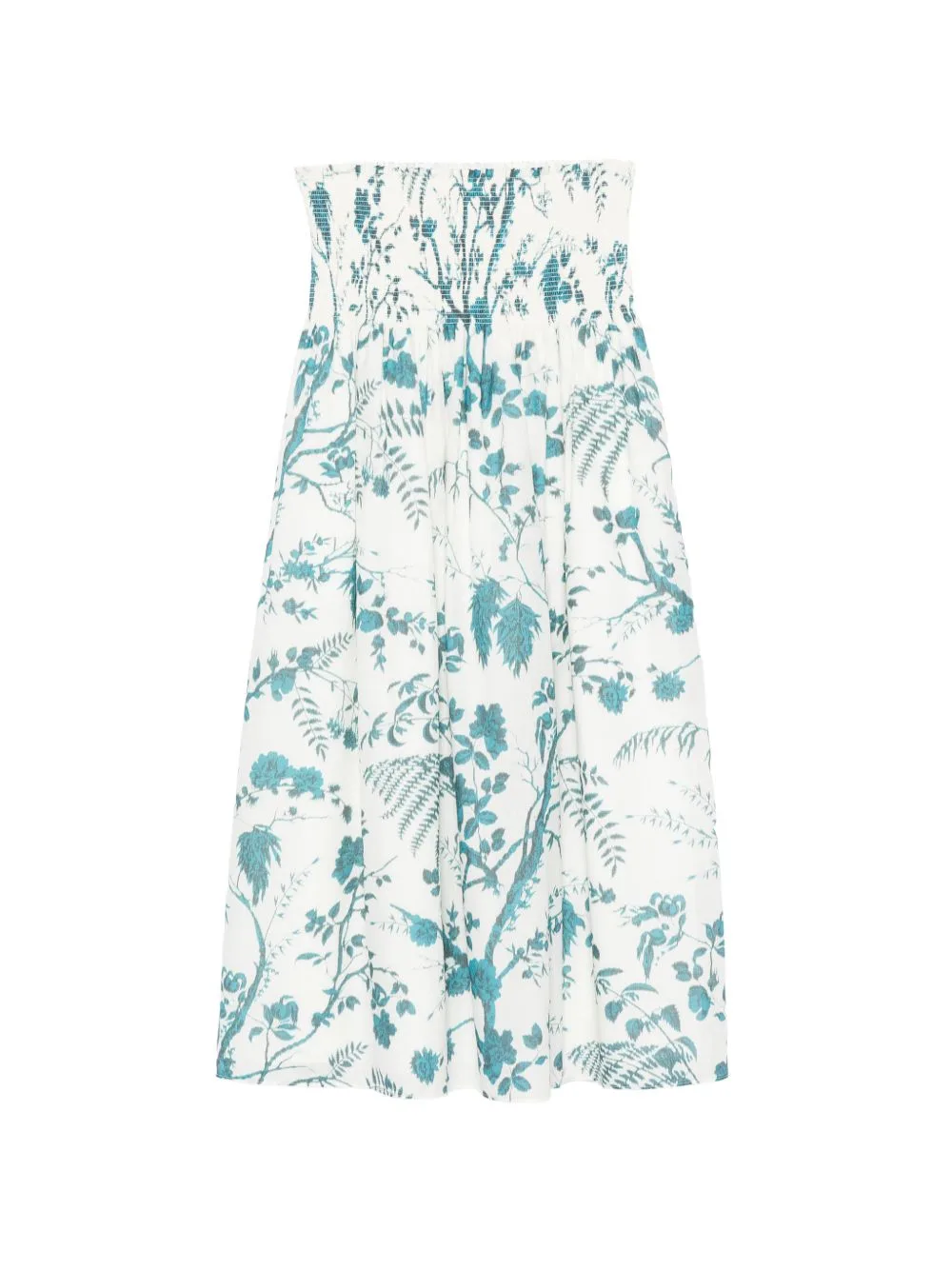 Botanical-Print Smocked Midi Skirt