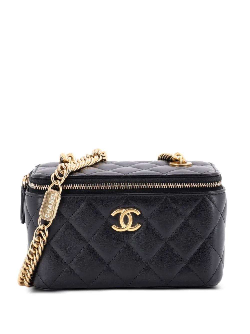 Coco Enamel Strap Vanity Case with Chain Quilted Lambskin Small Crossbody Bag