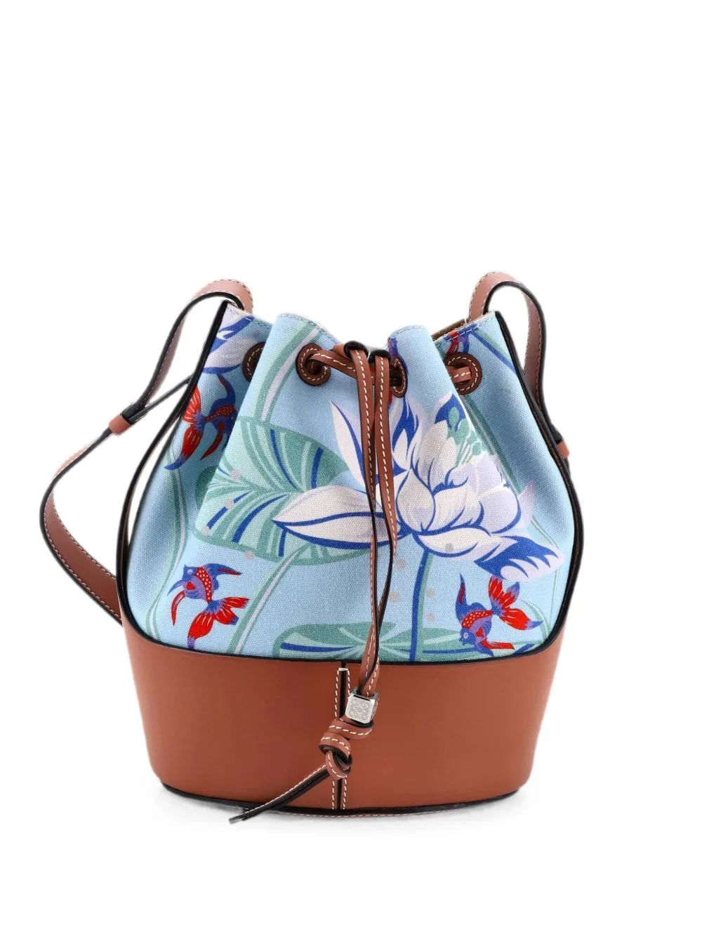 Paula's Ibiza Balloon Printed Canvas and Leather Small Bucket Bag