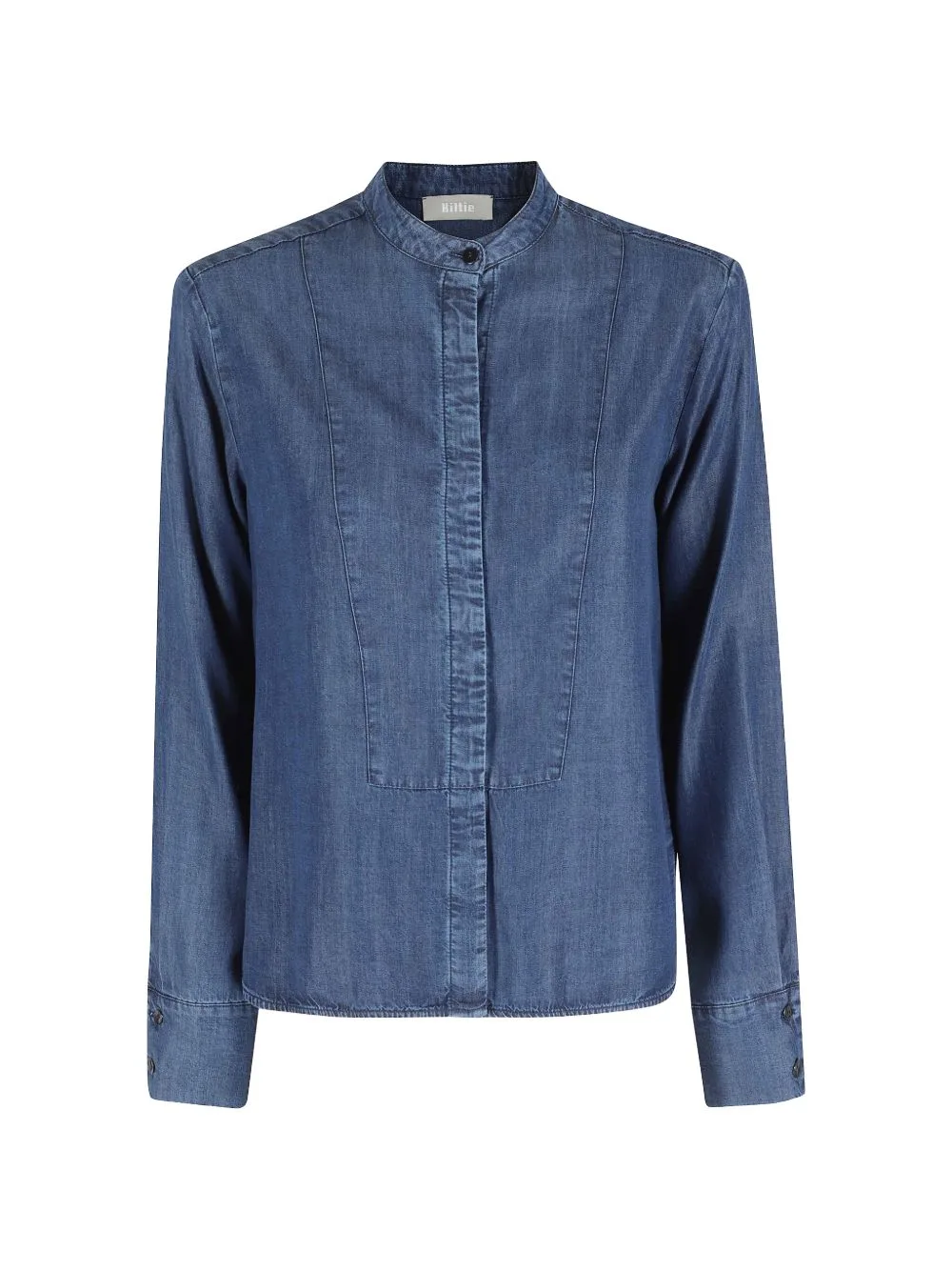 Band-Collar Denim Shirt