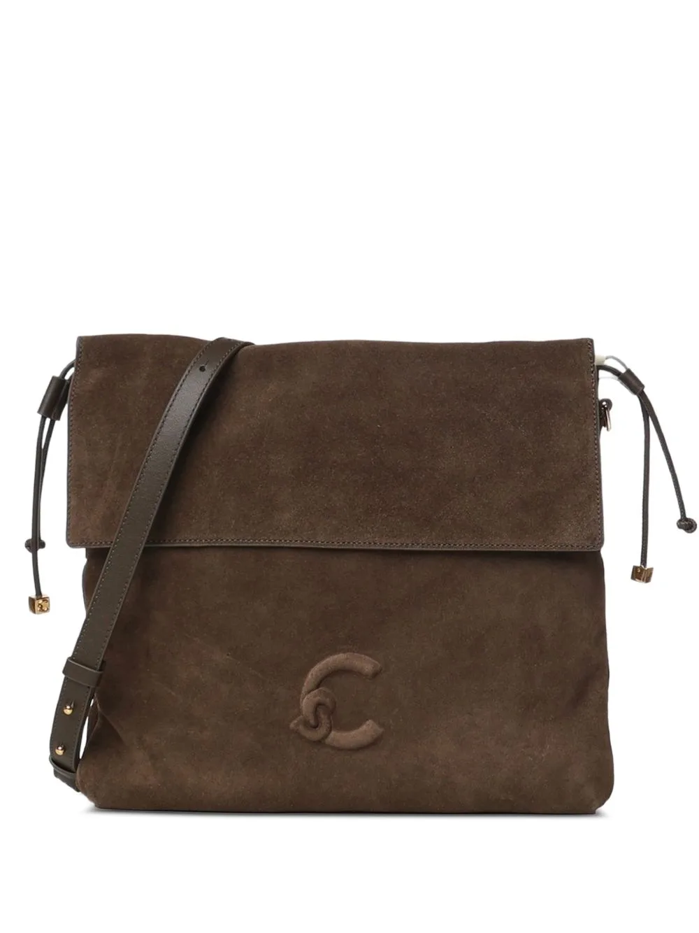 Suede Logo-Patch Shoulder Bag