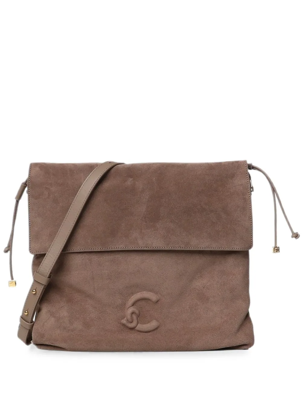 Suede Logo-Patch Shoulder Bag
