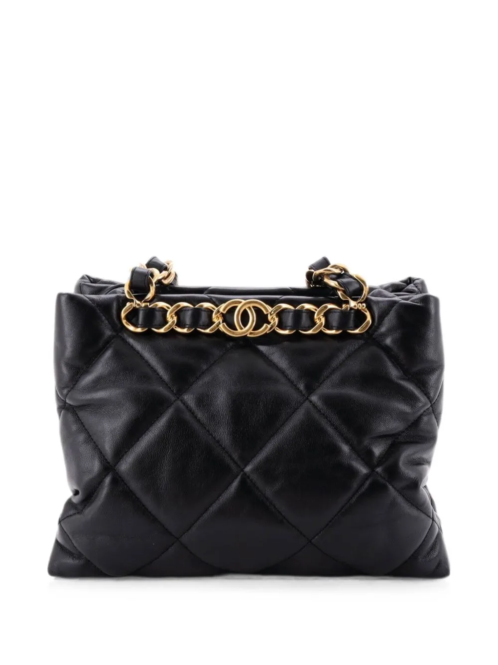 CC Bar Chain Handle Shopping Tote Quilted Lambskin Small Shoulder Bag
