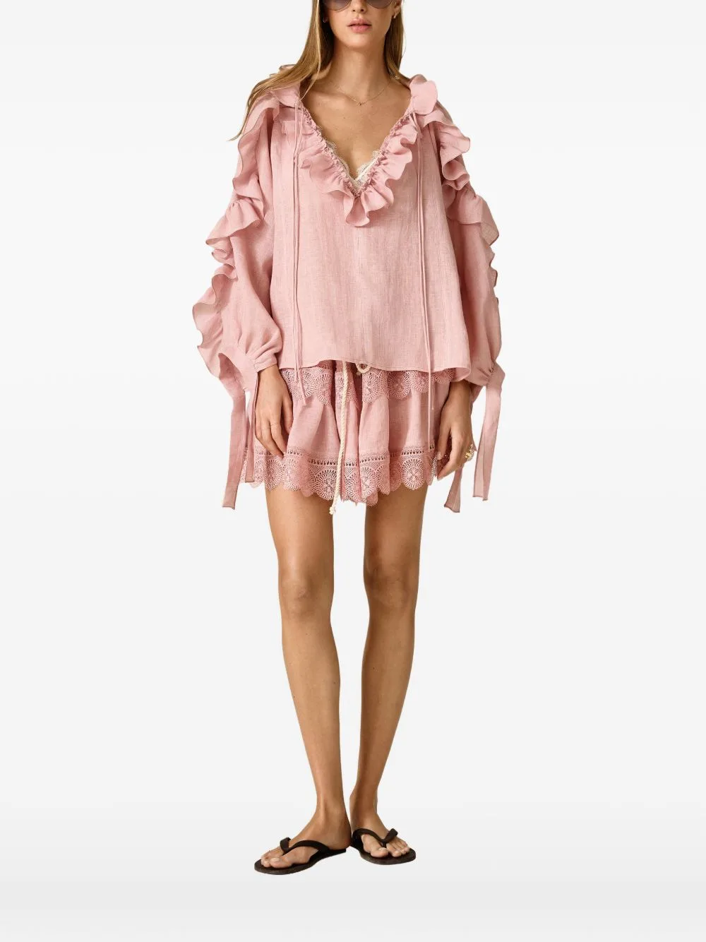 Ruffled Lace-Trim Blouse