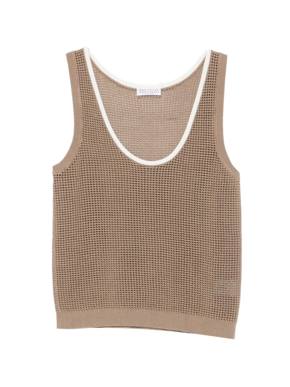 Contrast-Trim Open-Knit Tank Top