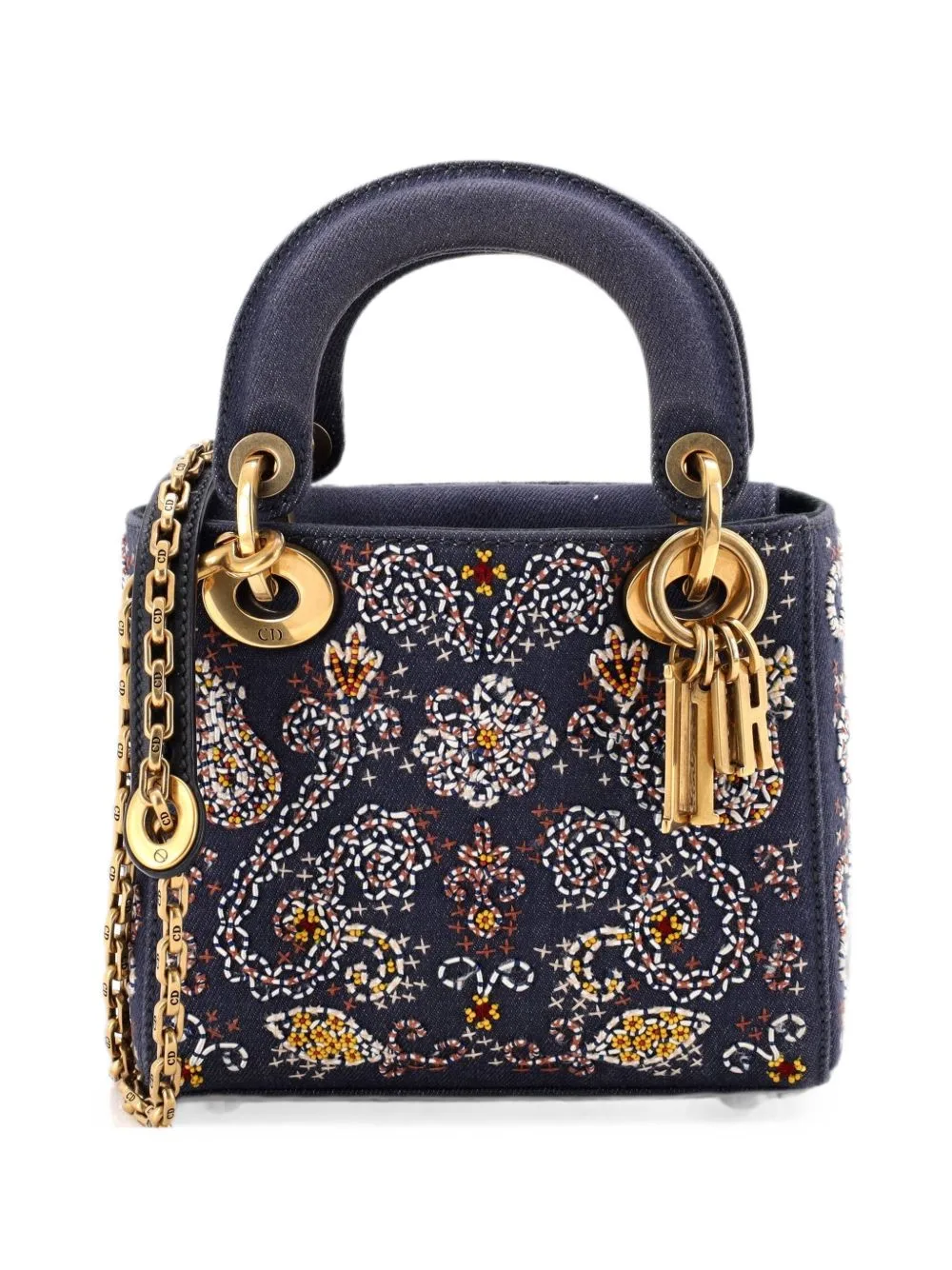 Lady Dior Chain Bag Beaded Denim Mini Crossbody Bag