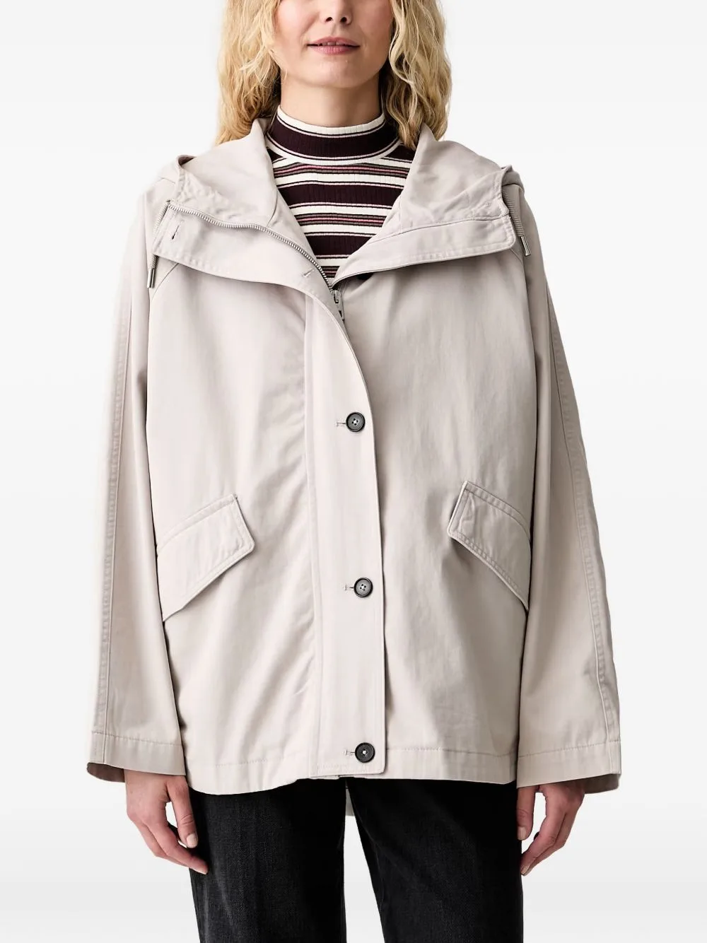 Hooded Button-Front Jacket