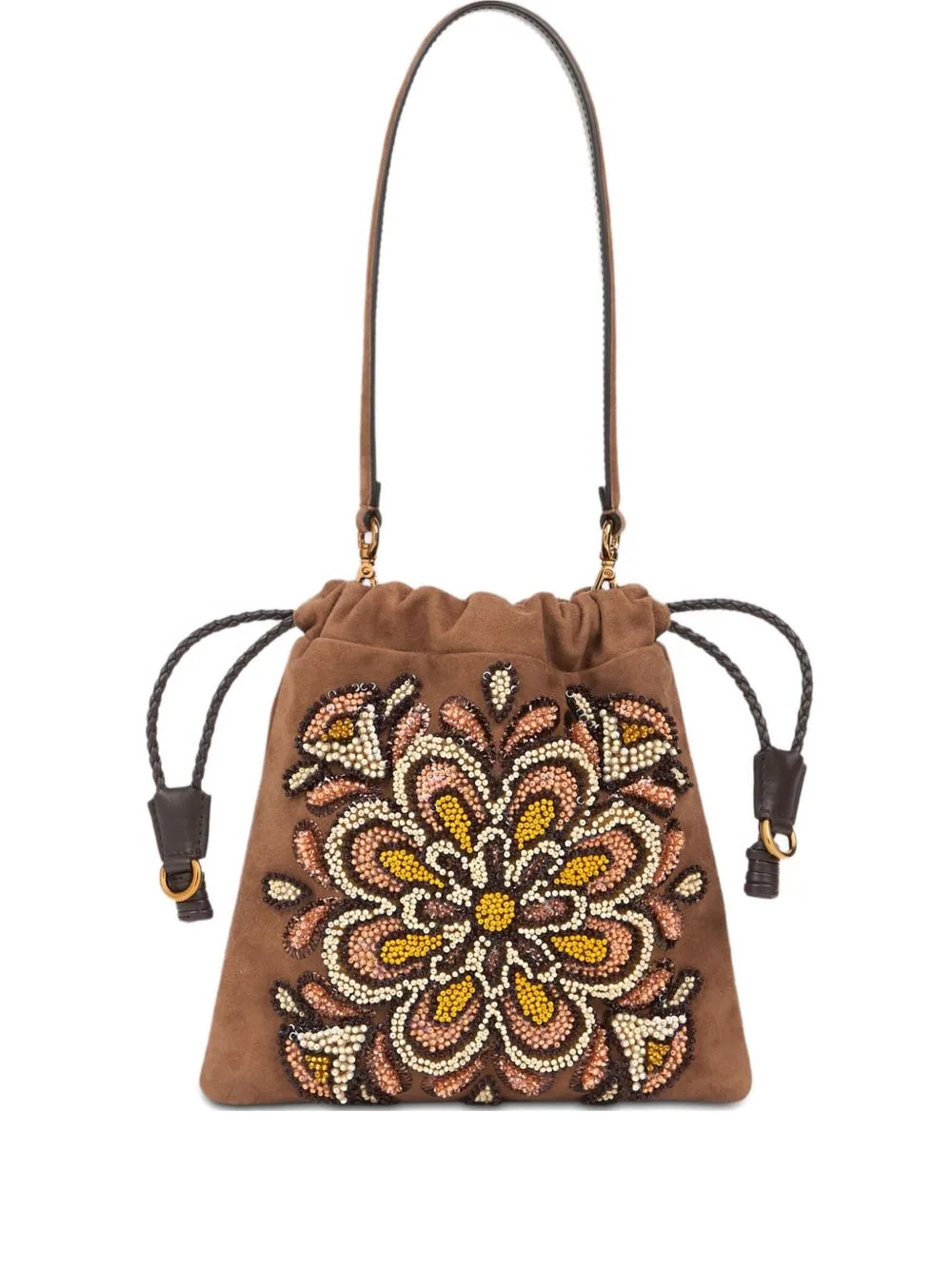 Small Beaded-Embellished Bucket Bag