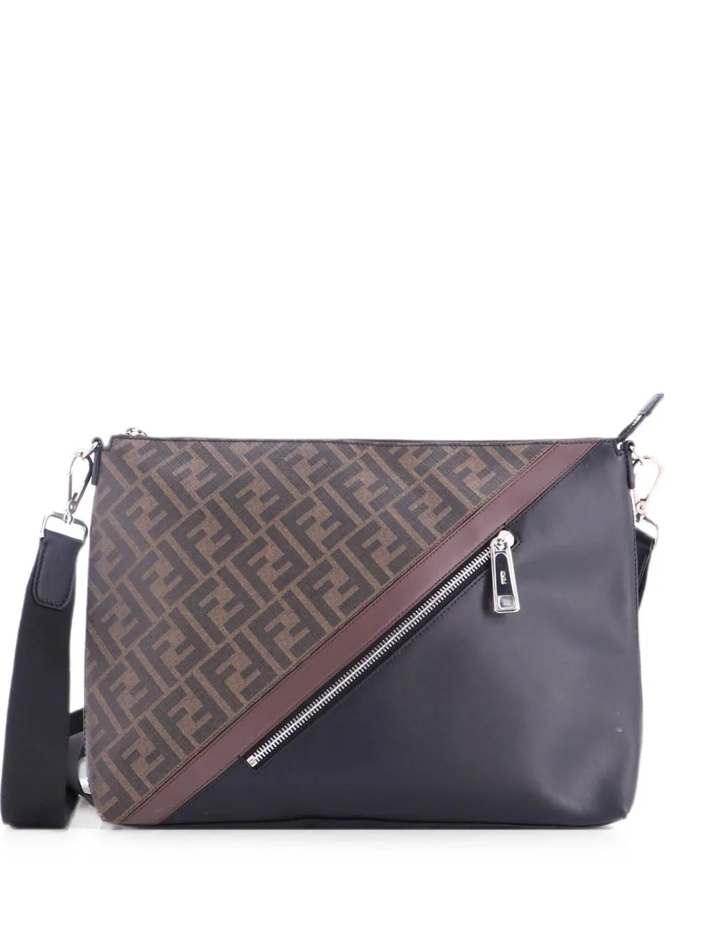 Forever Fendi Messenger Bag Zucca Coated Canvas and Leather Crossbody Bag