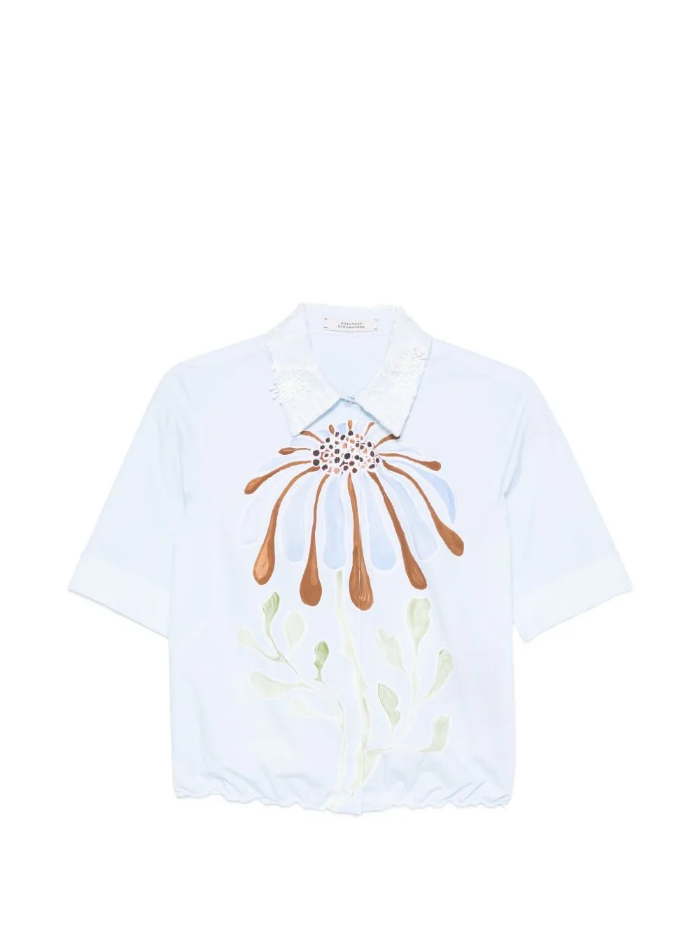 Floral-Print Embroidered-Collar Shirt