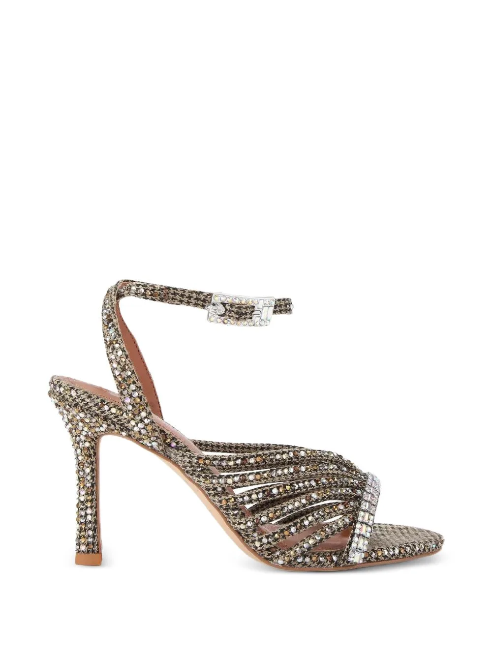 Crystal-Embellished Houndstooth Sandals