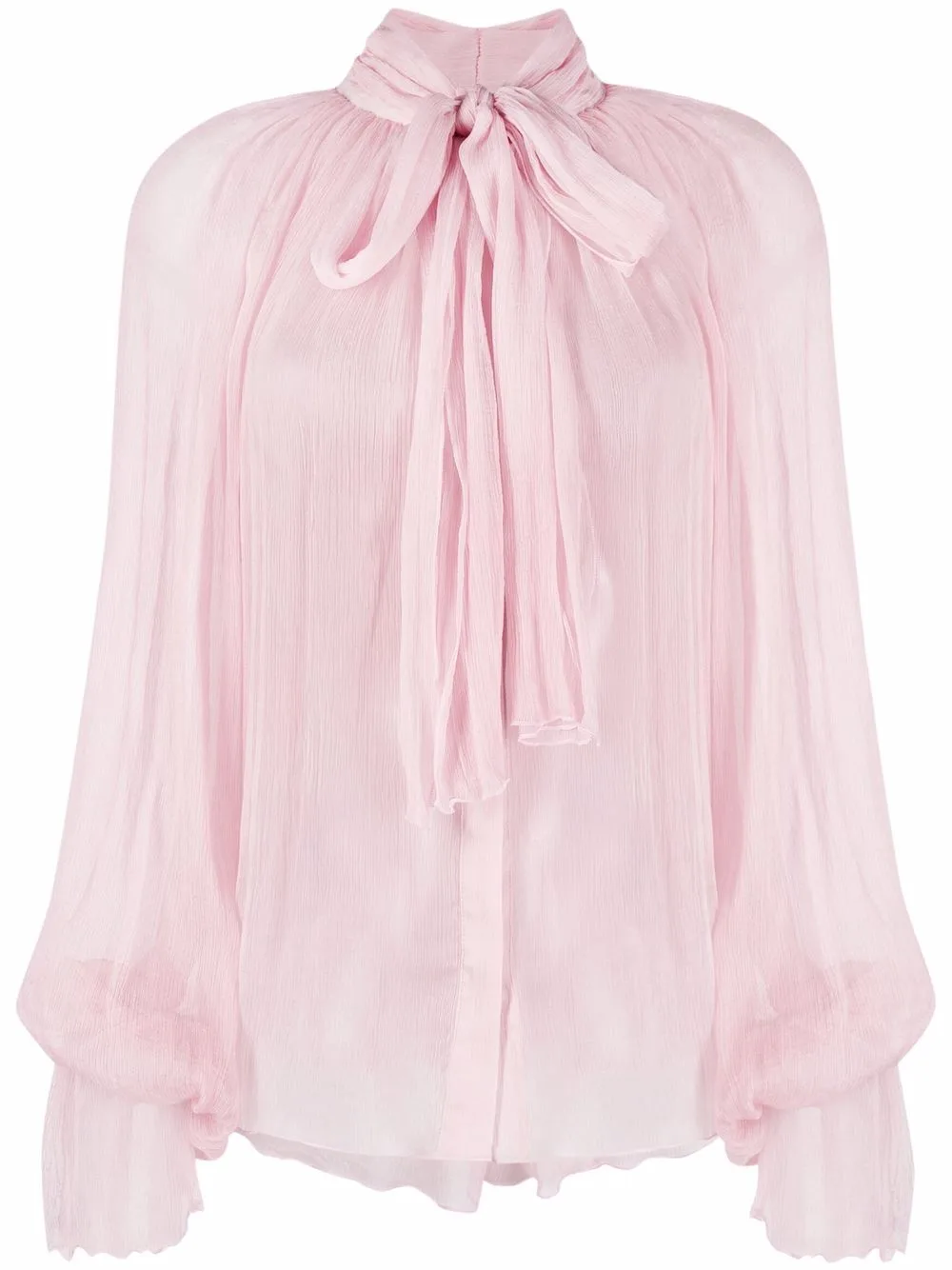 Pussy Bow-Collar Silk Blouse