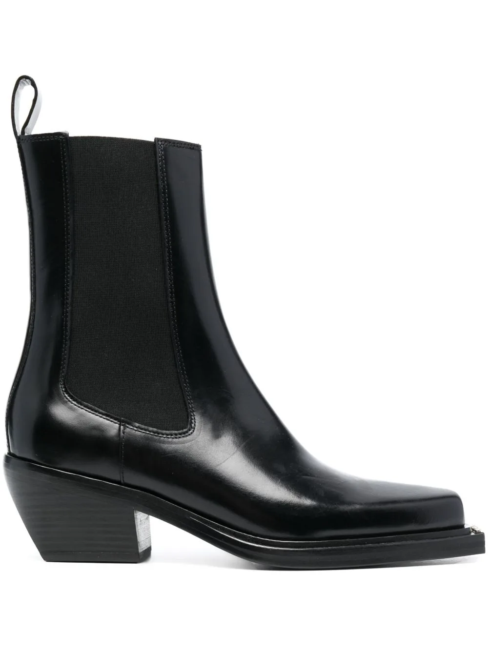 Stacked-Heel Leather Ankle Boots