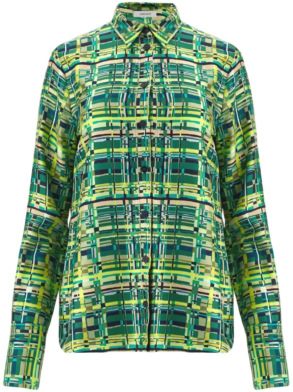 Long-Sleeved Checkered Silk Shirt