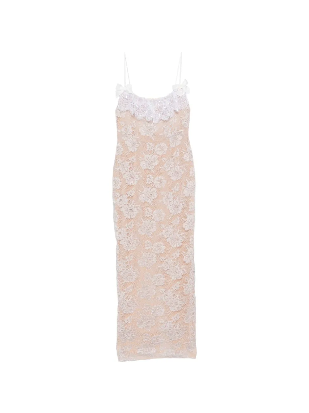 Sequin-Embroidered Lace Maxi Dress