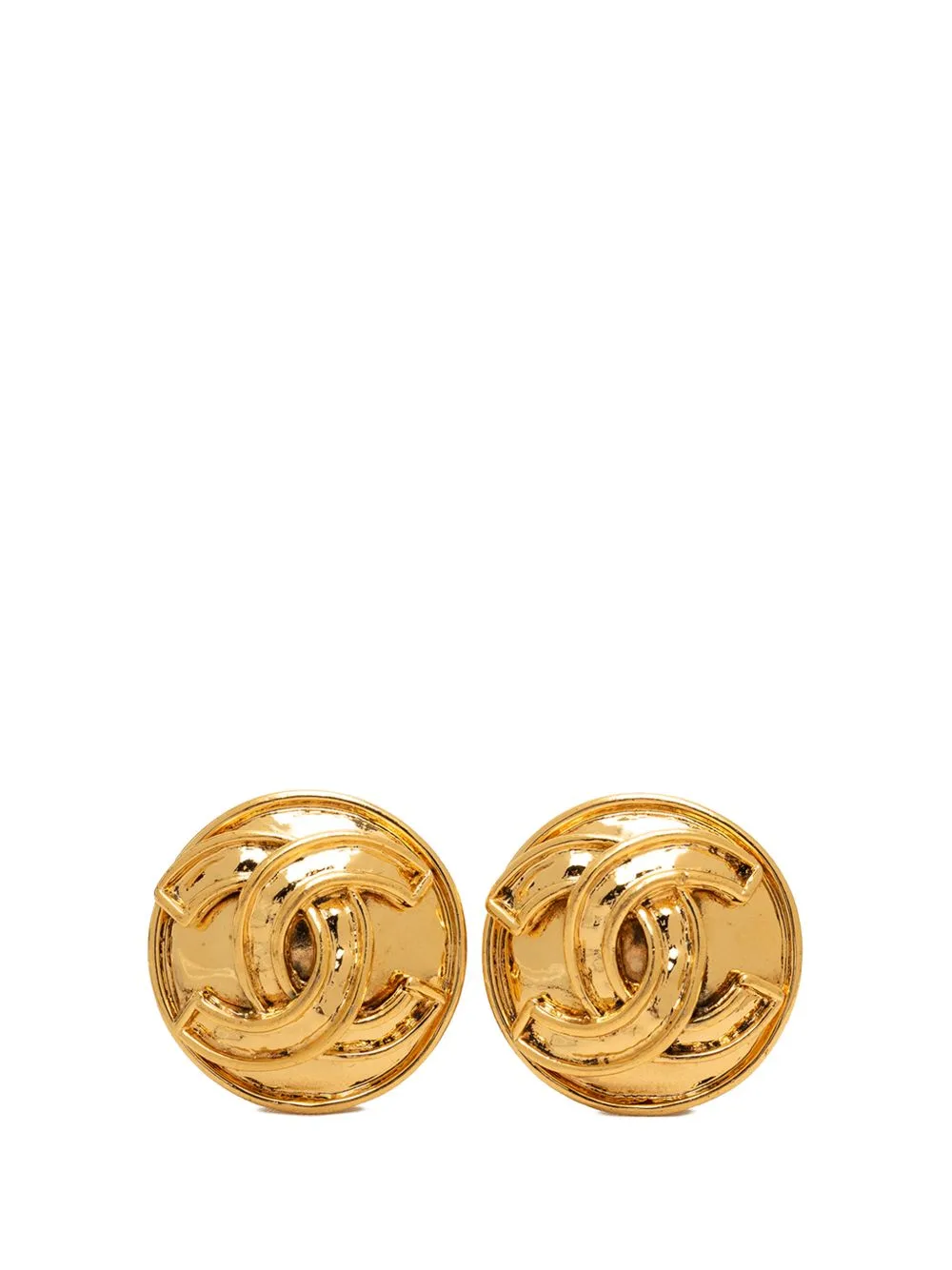 1994 CC Gold Plated Button Clip on Earrings Costume Earrings