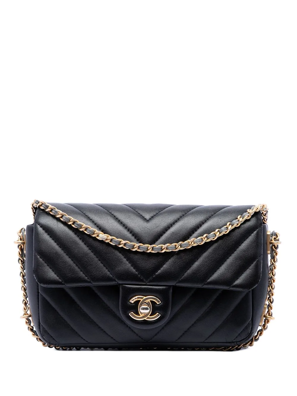 2018 Mini Rectangular Chevron Lambskin Chain Around Flap Crossbody Bag