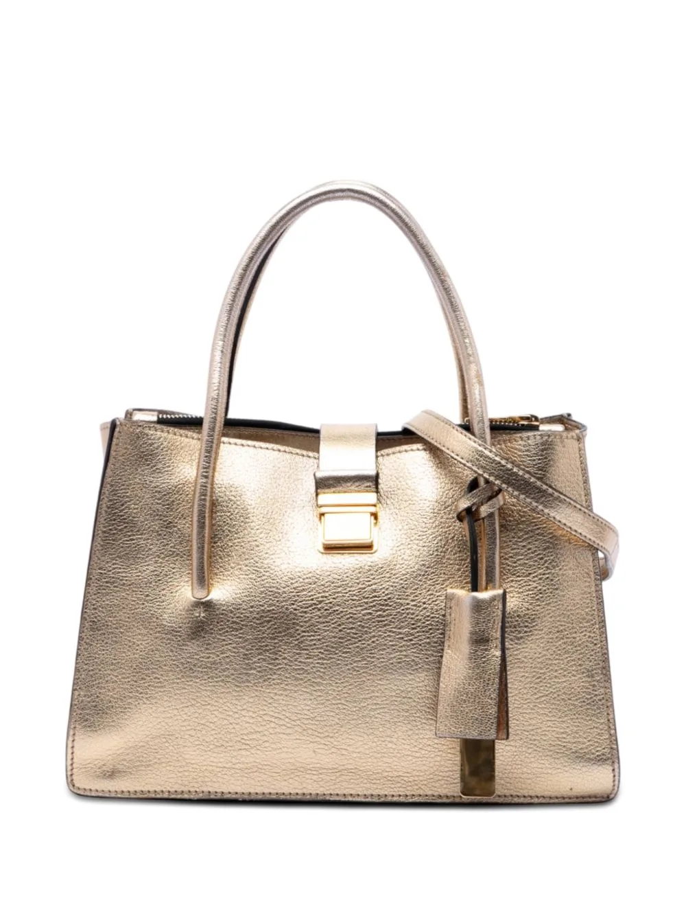 2010-2026 Metallic Goatskin Madras Push Lock Tote Satchel