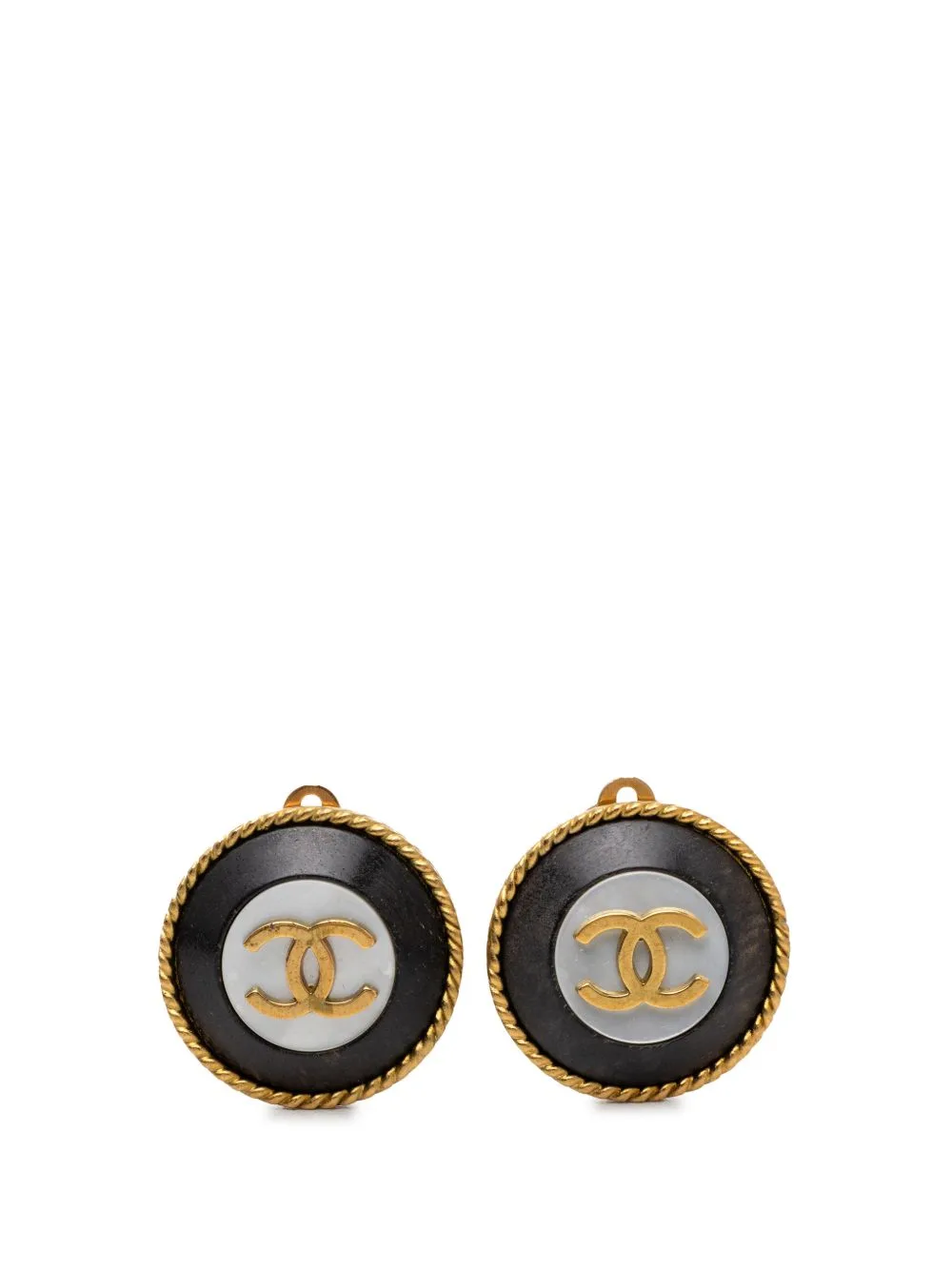 1994 CC Gold Plated and Enamel Round Clip on Earrings Costume Earrings