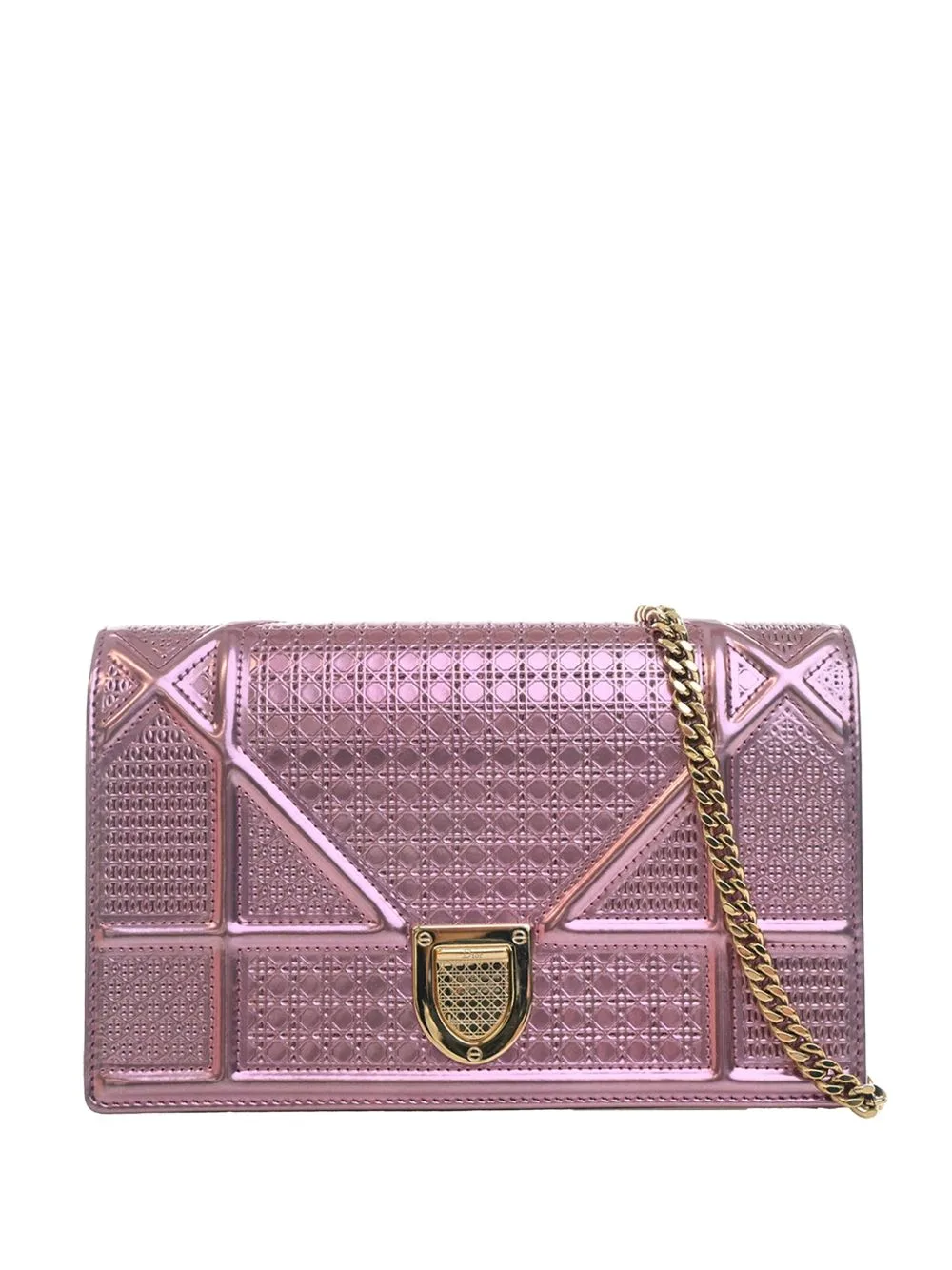 2018 Metallic Patent Microcannage Diorama Wallet on Chain Crossbody Bag