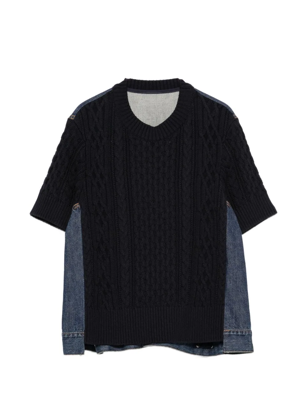 Cable-Knit Denim-Panel Sweater