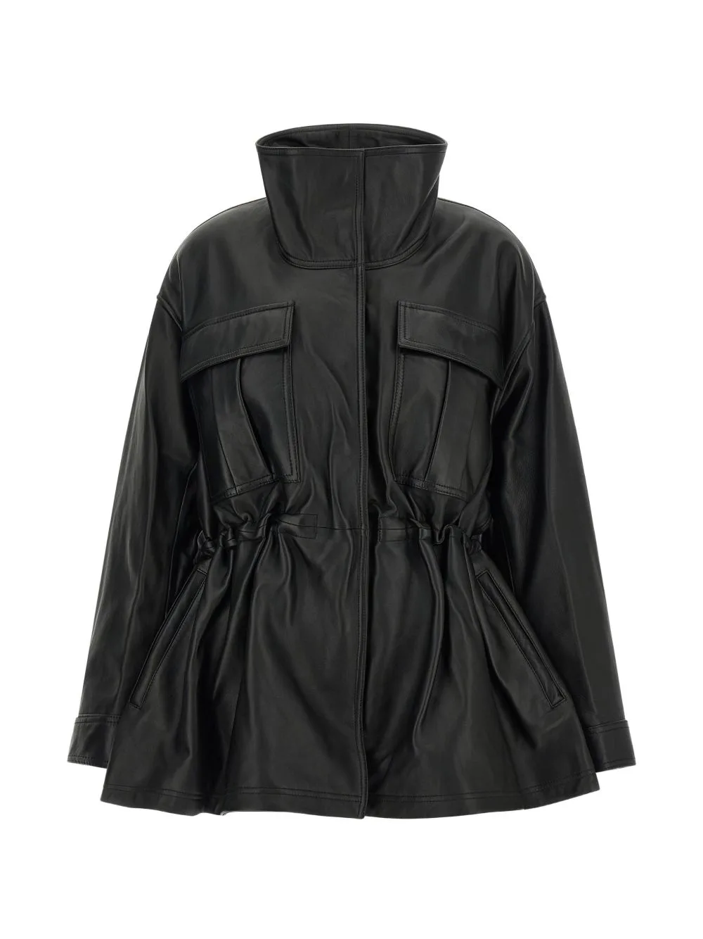 Sculptural-Waist Leather Jacket