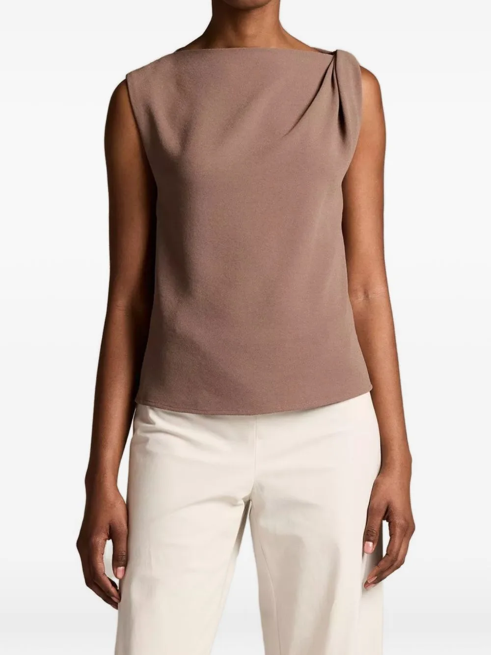 Draped-Shoulder Sleeveless Top