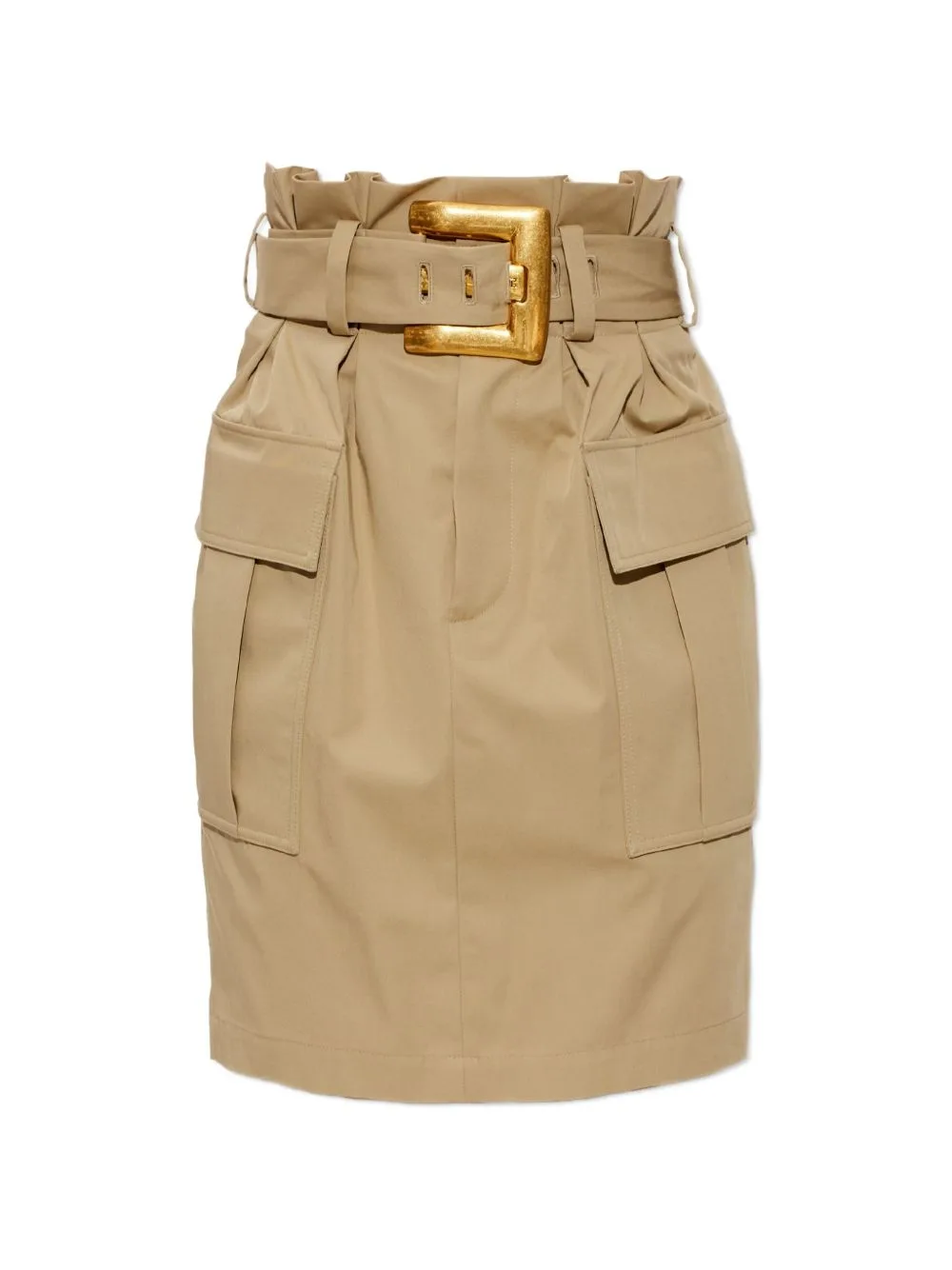Belted Paperbag-Waist Skirt