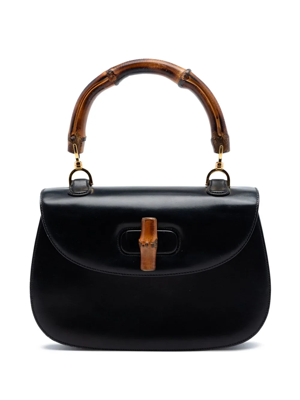 20th Century Small Calfskin Bamboo Top Handle Bag Satchel