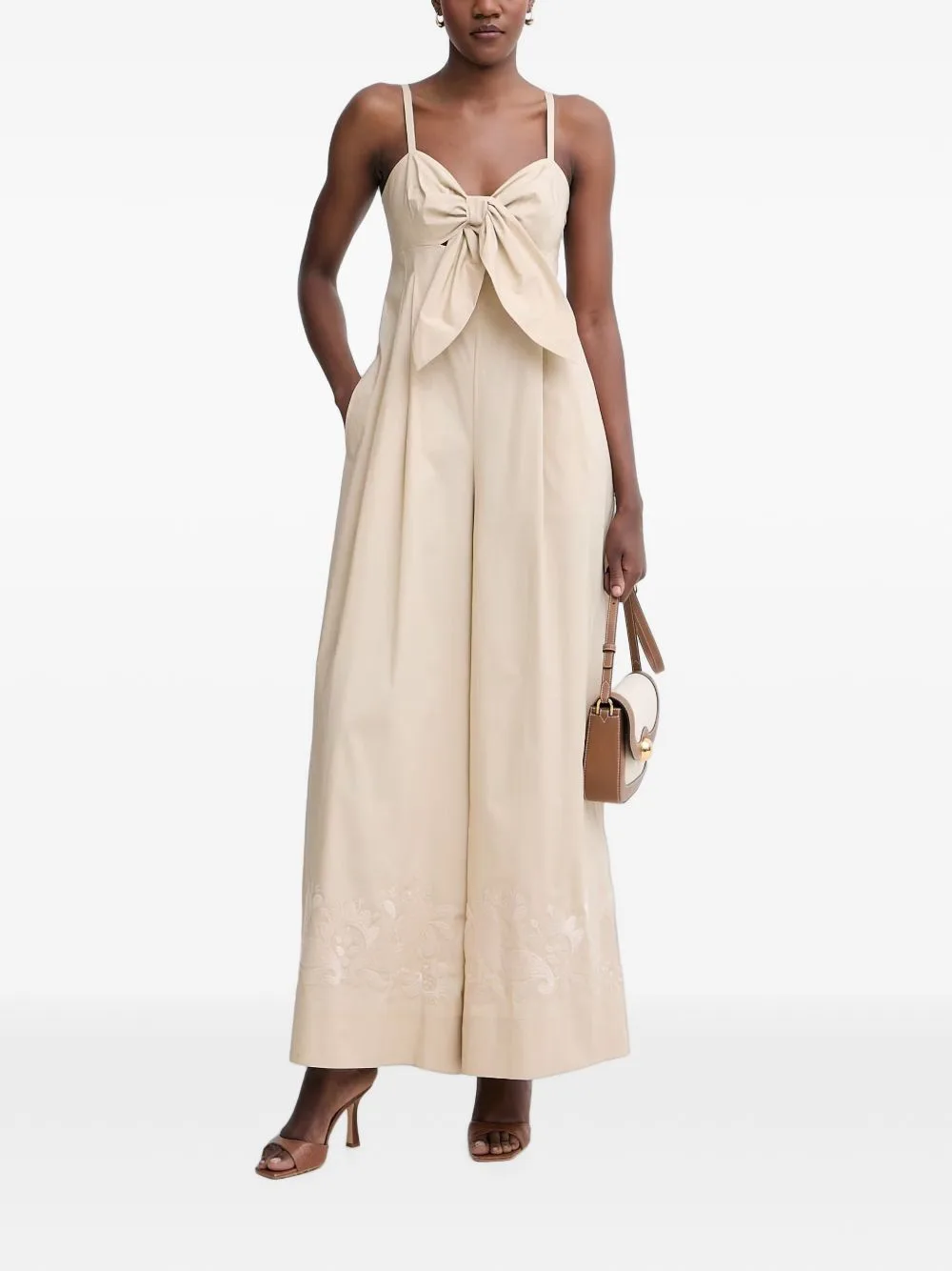 Bow-Detail Embroidered Jumpsuit