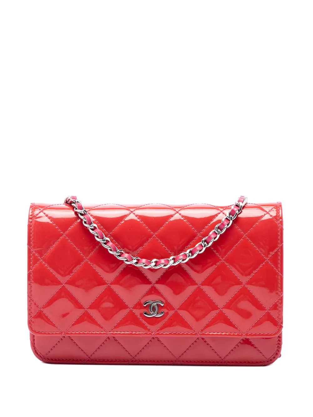 2014 Bicolor Classic Patent Wallet on Chain Crossbody Bag