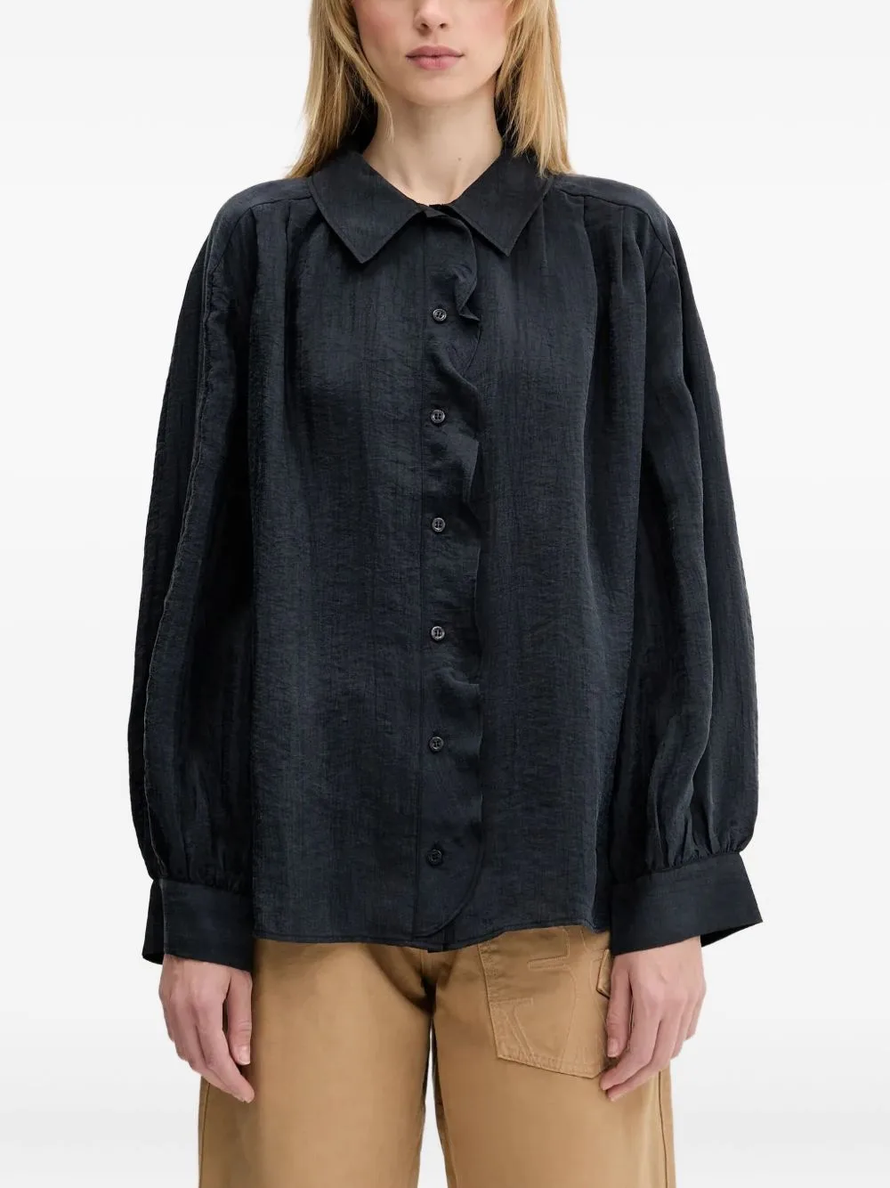 Ruffled Balloon-Sleeve Shirt