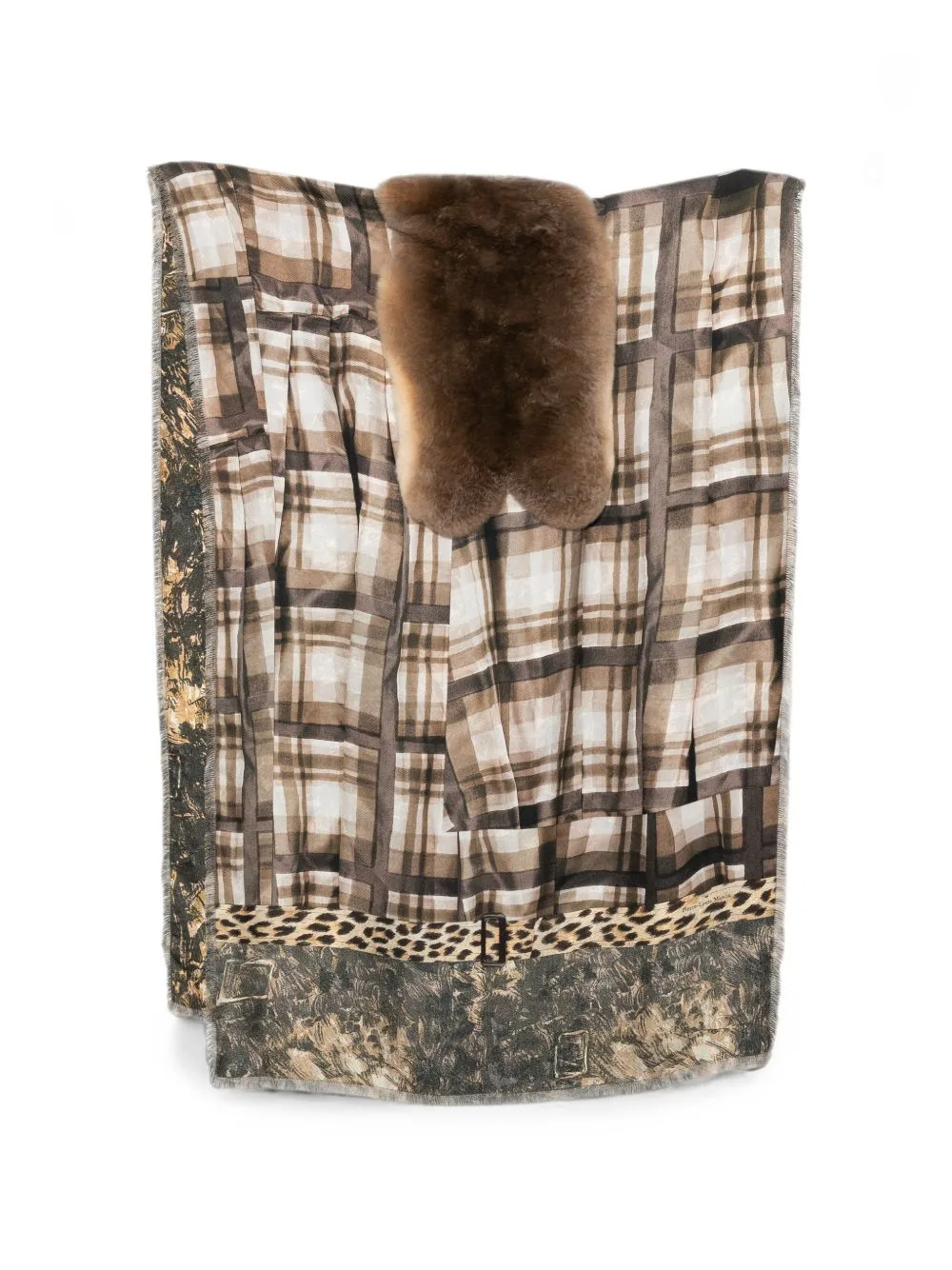 Check Leopard-Print Scarf
