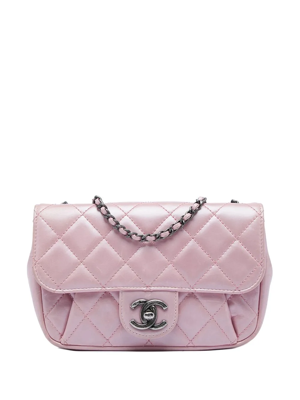 2015-2016 Mini Quilted Metallic Calfskin Coco Pleats Chain Flap Crossbody Bag